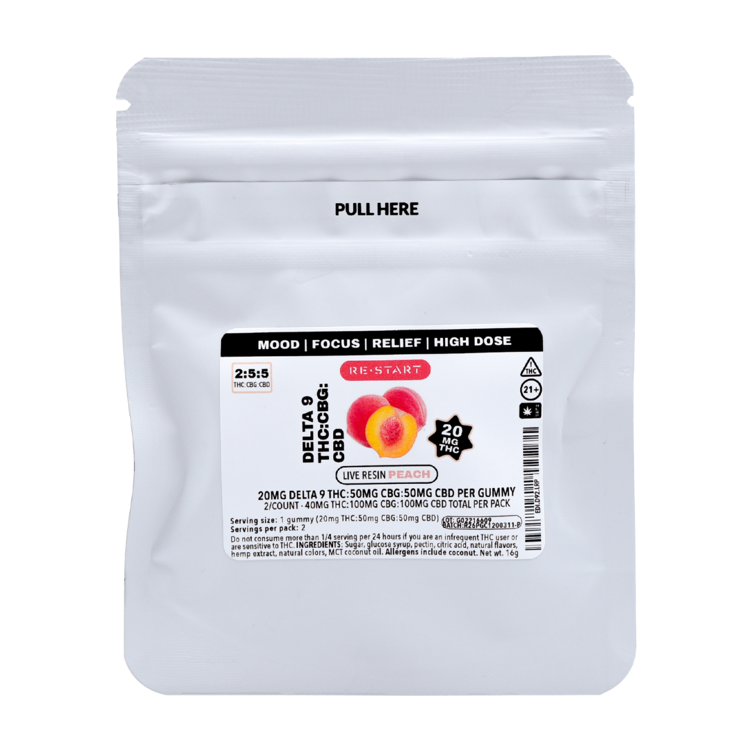 Delta 9 CBG CBD `120MG Live Resin Gummies Peach 2-ct